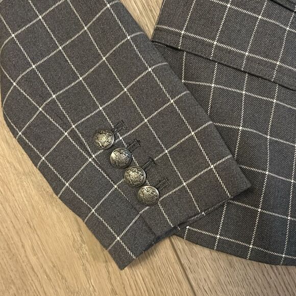 LIKE NEW BANANA REPUBLIC ACADEMY BLAZER DARK GRAY WINDOWPANE PATTERN SIZE 0 - Picture 3 of 5